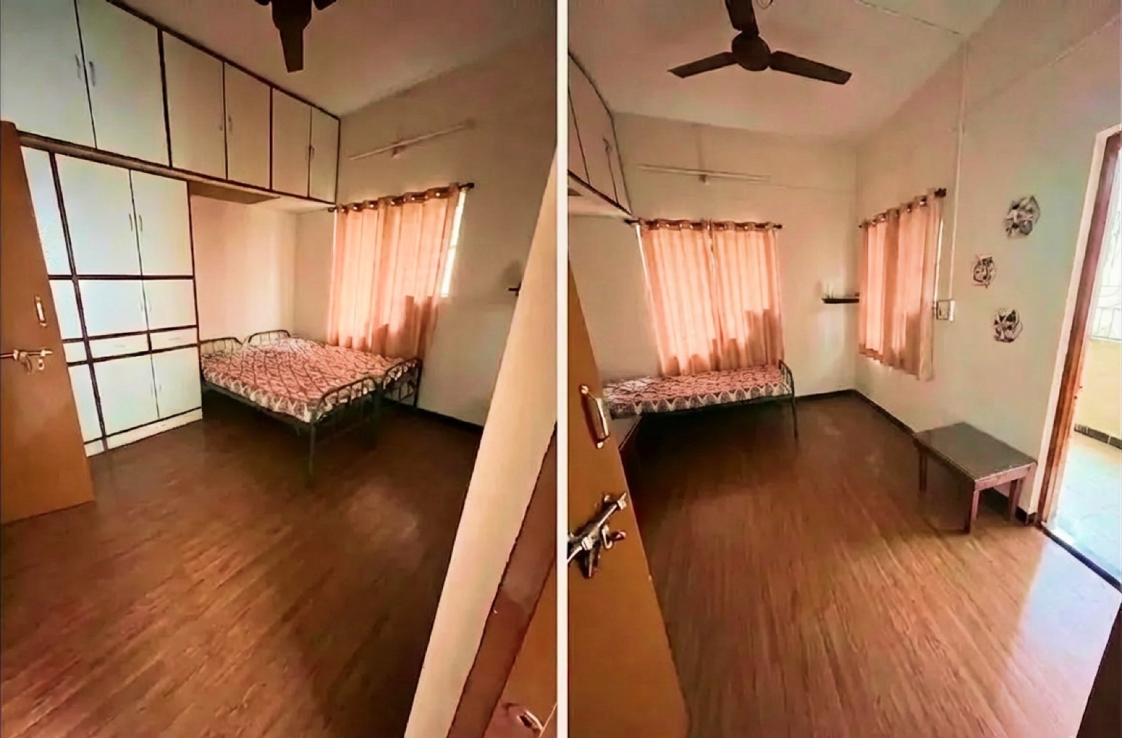 Room 1 — spacious single-occupancy room with double bed, wardrobe and balcony